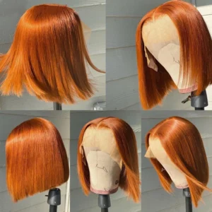 Ginger Orange Red Short Bob 100 % human hair wig