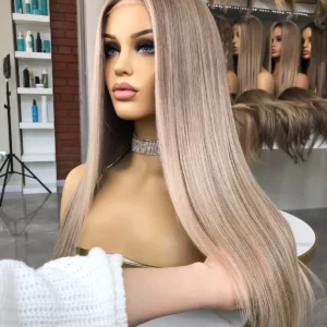 12A Grade Highlight Ash Blonde Color Bone Straight Full Virgin Kosher Human Hair Transparent Hd Full Lace Wigs