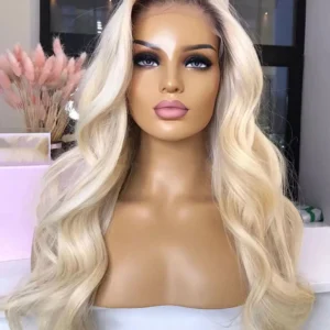 Top Grade Ombre #60 With Gray Blonde Wave Virgin Full Cuticle Aligned Human Hair Transparent Lace Front Wigs