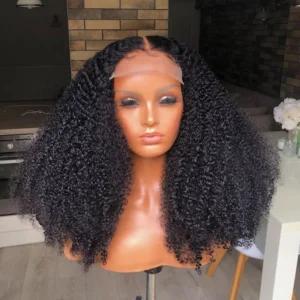 400% High Density Pre Plucked Afro Kinky Curly Bleached Knots Virgin Cuticle Aligned Hair 5*5 Lace Closure Wig