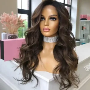 Russian Hair Jewish Kosher Wig Highlight Dark Balayage Virgin Remy Body Wave Lace Front Wig 13×4 HD Lace Frontal