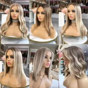 Blonde Brown Highlight 100% remy human hair wigs