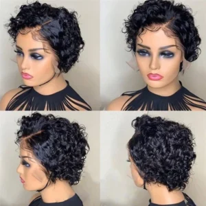 12A Unprocessed Invisible Knots Pixie Short Curly Bob Raw Indian Cuticle Aligned Human Hair Lace Front Wigs