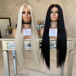 30- 40 Inches Ombre #60 Platinum Blonde Bone Straight Raw Cuticle Aligned Human Hair Italian Lace Front Wigs