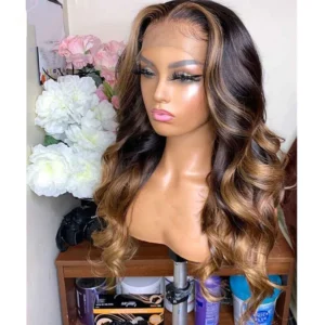 HD Swiss Lace Honey Brown Blonde Color Loose Wave Brazilian Cuticle Aligned Hair Lace Frontal Wigs