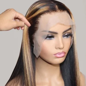 Perruque Humain Long Pre Plucked Ombre Color Highlight Silky Straight Virgin Cuticle Aligned Human Hair Lace Front Wigs