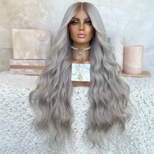 Freedom Ombre Gray Color Loose Wave Single Jewish Small Knots Virgin European Cuticle Human Hair Full Lace Stretch Cap Wigs