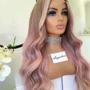 Pink wave human hair wig