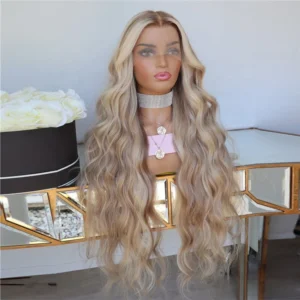 Ash Highlight Blonde HD French Lace Wave Pre Plucked Single Knots Human Hair Wigs