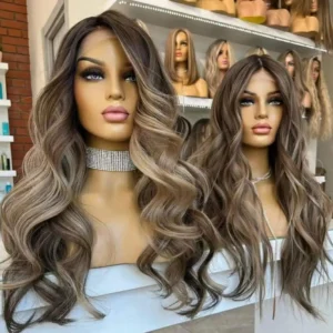 Full 250% Density Highlight Ash Color Ocean Wave Clip In Virgin Cuticle Aligned Human Hair Swiss 13*4 13*6 Lace Front Wigs