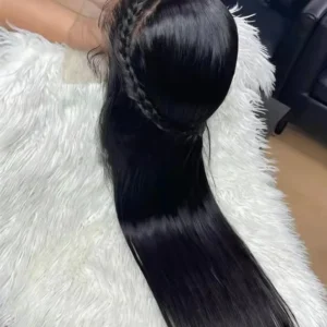 360 Lace Front Wig Raw Brazilian Human Hair Long Straight High Ponytail Human Hair Wig With Bangs