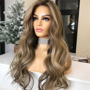 Top Grade Full Cuticle Aligned Human Hair Highlight Brown Color Ocean Wave Virgin Brazilian Hair Lace Front Wigs