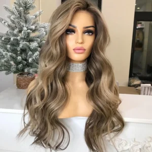 Top Grade Full Cuticle Aligned Human Hair Highlight Brown Color Ocean Wave Virgin Brazilian Hair Lace Front Wigs