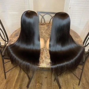 Long 40 Inches Natural Black Color Silky Straight Pre Plucked Virgin Full Cuticle Aligned Human Hair Lace Front Wigs