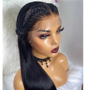 360 Lace Front Wig Raw Brazilian Human Hair Long Straight High Ponytail Human Hair Wig With Bangs