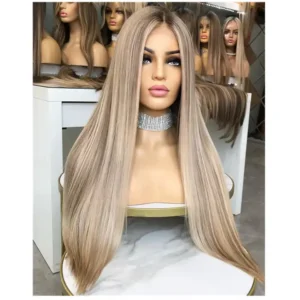 12A Grade Highlight #60 With Ash Blonde Color Silky Straight Full Virgin Human Hair Transparent Hd Lace Front Wigs