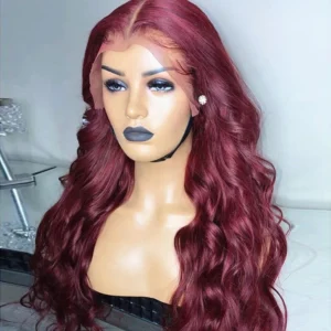 99J Burgundy Red Color Customized Texture Long 40-50 Inches Brazilian Cuticle Aligned Hair Lace Front Wigs